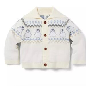 Janie and Jack 100047807 Cream and Gray Baby Fair Isle Penguin Cardigan size 0-3